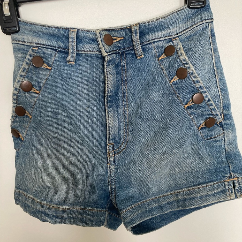 High-Rise Denim Shorts with button details